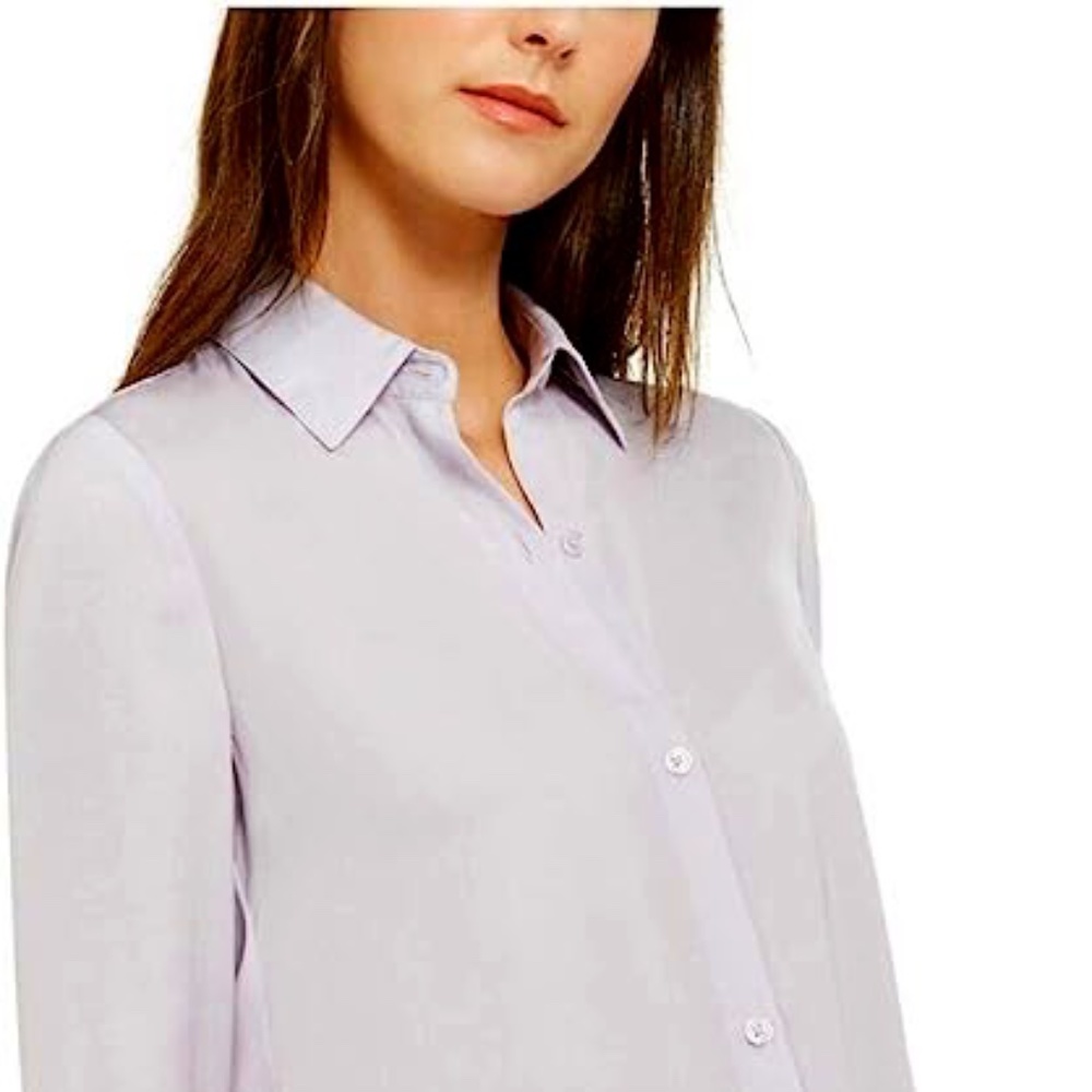 MICHAEL KORS Tie Front Satin Shirt in Lavender Mist, Size Large - Picture 5 of 11